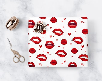 Red Lips Gift Paper Hearts Love Present Wrap Naughty Sexy Kiss Etsy 日本