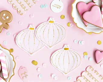 Servilletas navideñas, adorables adornos de bolas rosa rubor, pañuelos de papel novedosos, vajilla navideña festiva, servilletas de cóctel
