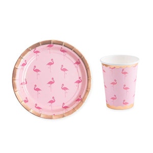 Flamingo Tableware Pink Paper Plates and Cups Flock Flamingle Party Supply Birthday Bachelorette Bridal Shower Tropical Dinnerware