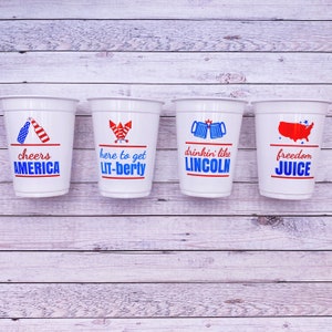 CLEARANCE - Imperfect Funny Plastic Cups for 4th of July Party Supplies, 4th of July Cups Disposable, Drinking Cups for 4th of July BBQ