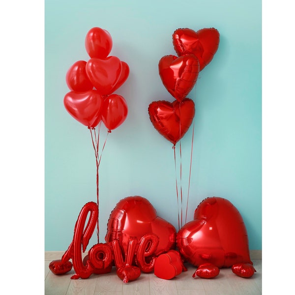 Valentine’s Day Balloons MIX and MATCH Foil Latex Heart Script Love Red Balloons Decoration Romantic Backdrop Photo Prop Gift Bouquet