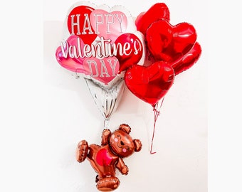 Giant Teddy Bear Balloon Red Mylar Foil Heart Balloon Bouquet Happy Valentine’s Day Love Romantic Gift Cute Kids Valentine Party Decor