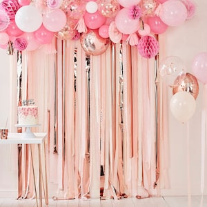 Party Streamers Pink and Rose Gold Girly Feminine Elegant Curtain Wall Door  Décor Backdrop Baby Bridal Shower Girls Birthday Gender Reveal 