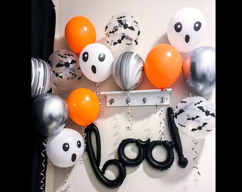 Balão fantasma pacote boo guirlanda laranja prata mármore preto morcego halloween crianças decoração festa fornecimento pano de fundo foto prop outubro bday
