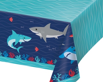 Nautical Table Cover from Paper Sharks Ocean Under the Sea Maritime Tablecloth First Birthday Baby Shower School Party Supply Eco Friendly