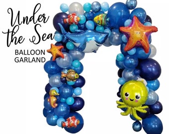 Unter dem Seeballon Bogen große DIY Bausatz Hai Nemo Oktopus Blau Ballon Set Geburtstag Junge BabyParty Maritim Thema Feier