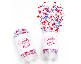 It's Party in the USA Confetti Poppers White Red Blue Tissue Confetti Push Open Small Patriotic Ethnic America Party Favors