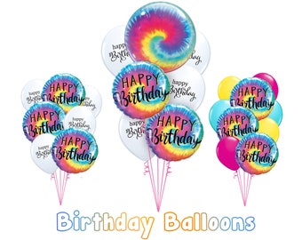 TIE DYE Balloon Happy Birthday Bundle Colorful Psychedelic Trippy Rainbow Party Decoration Modern Gift Bouquet Photo Backdrop