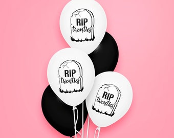 R.I.P Twenties White Black Balloons Birthday Decoration Unisex Bday Party Supply 29 to 30 Celebration Rest in Peace 20s Fun Gothic