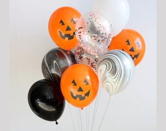 Balloon Bundle Jack O Lantern Black Orange Confetti Marble Balloon Halloween Fall Harvest Party Trick or Treat Porch Entryway Decoration