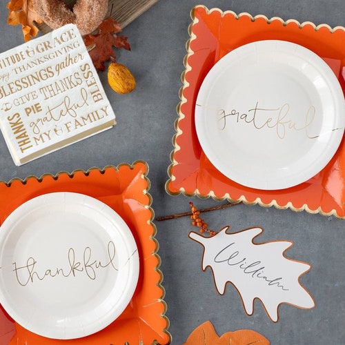 Thankful & Grateful Plate Set Thanksgiving Paper Plates Etsy