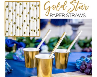 Pajitas de papel blanco con estrellas doradas, estrellas metálicas brillantes, Navidad, Año Nuevo, celebración de Navidad, suministro para fiestas, juego de pajitas para beber celestiales