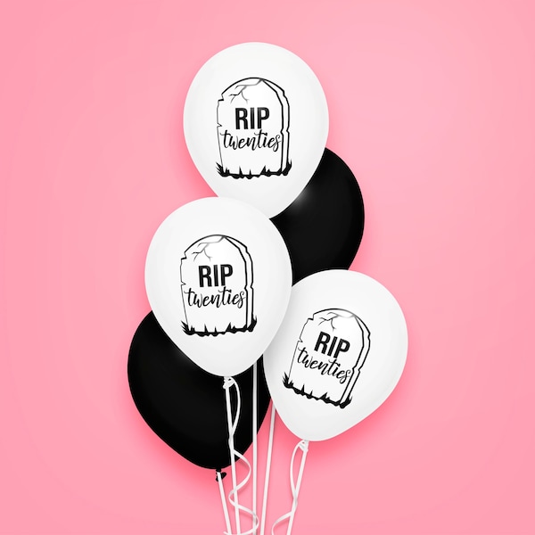 R.I.P Twenties White Black Balloons Birthday Decoration Unisex Bday Party Supply 29 to 30 Celebration Rest in Peace 20s Fun Gothic