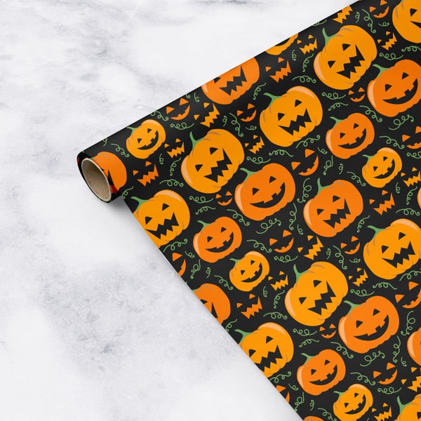 Orange Pumpkin Gift Wrapping Paper Halloween Essential Birthday Celebration Spooky Jack O Lantern Present Wrap Adults Children