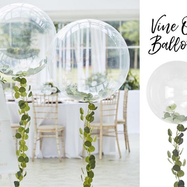 Clear Wedding Balloon Filled with Green Vine Leaves Tail Botanical Party Decoration Bubble Orb Glamorous Luxurious Balloon Faux Ivy