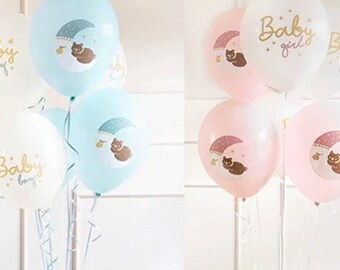 Set di palloncini per baby shower nei colori rosa e blu: luna crescente, orsetto addormentato, rivelazione del sesso, festa di gravidanza, neonato/a.