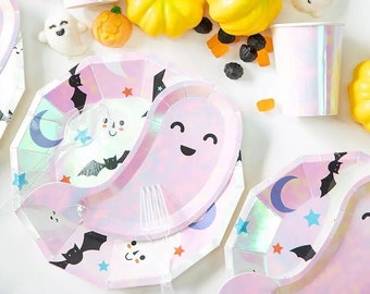 Ghost Tableware MIX and MATCH Iridescent Pink Cute Spooky Girly Halloween Dinnerware Main Course Dessert Plate Cups Party Supply