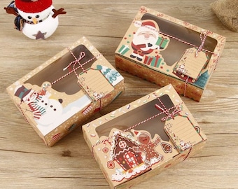 Christmas Eve Box Set Kraft Cardboard Window Greeting Tag Kids Adults Gifts Cookie Favor Gingerbread Cake Display Festive Holiday Packaging
