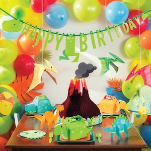 Happy Birthday Banner Green T-rex Decoration Dinosaur Bunting Roar Boy’s Kids Birthday Celebration Jungle Jurassic World