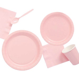 Light Pink Paper Plates Minimalist Pastel Tableware for Birthday Baby Shower Anniversary Gender Reveal Dinner Lunch Disposable Plates