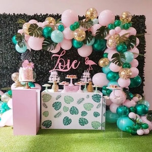 Pink Teal Tropical Balloon Garland Hawaii Theme Balloon Arch Decorations Flamingo Luau Baby Shower Backdrop Kit Bridal Shower Aloha Garland