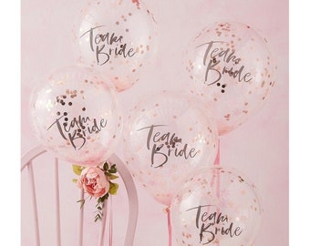 Team Bride Confetti Balloon Clear Rose Gold Modern Party Decoration Bridal Shower Bachelorette Engagement Bridal Squad Crew Balloons
