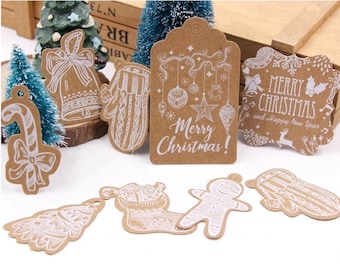 Christmas Gift Tags on Brown Kraft Paper Rustic Merry Christmas Holiday Festive Season Favor Present Tags with String