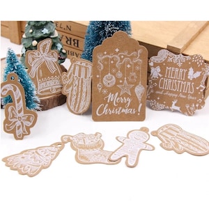 Étiquettes cadeaux de Noël sur papier kraft brun Rustique Joyeux Noël Fêtes de fin d’année Favorisez les étiquettes cadeaux avec ficelle