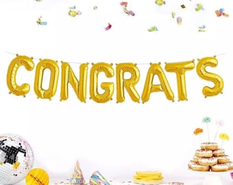 Congrats Balloon Garland Graduation Banner Decoration Class 2026 Prom Entryway Backdrop Photo Prop Large Foil Letters Gold Rose Silver