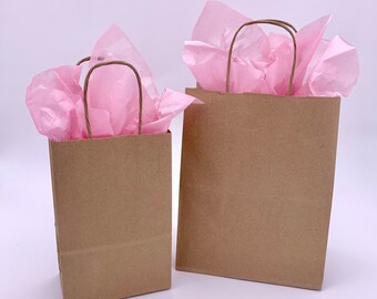 12,24 Small Craft Gift Paper Bags Natural Brown White Sweet Party Wedding Favour