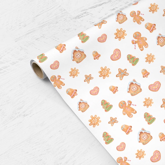 Gingerbread Wrapping Paper Cute Illustrated Christmas Present Wrap Sheet Festive Luxurious Holiday Winter Birthday Gift Wrapper