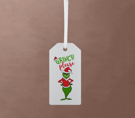 Grinch Please Gift Tags Printed Christmas Present Labels Festive Funny Grumpy Grinch Holiday Tag with String Party Favor Tags Wish Card Il_570xn