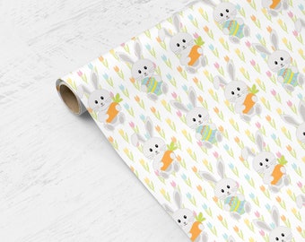 Floral Gift Wrapping Paper Easter Bunny Eggs Carrots Tulips Kids Present Packaging Easter Spring Stationery Supply Baby Shower Wrapper