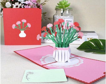 Galentine’s Day Greeting Card for Sister Bestie Friends Aunt Mom Pop Up 3D Carnation Flower Bouquet Valentine’s Day Celebration Card