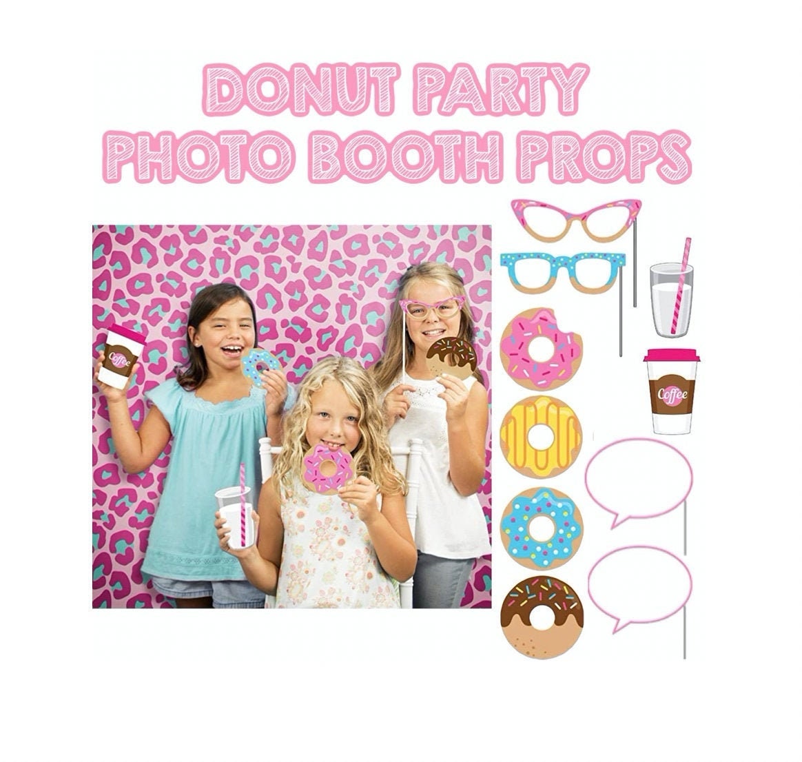 Donut Party Photography Props Photo Booth Selfie Glasses Signs Flags Sticks Coffee Doughnut Birthday Sweet 16 Kids