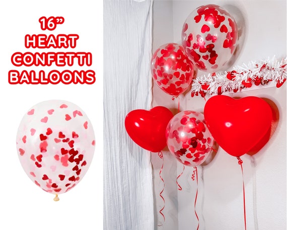 Clear Balloons With Red Heart Confetti Valentine's Day Sweet