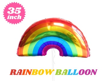 Large Rainbow Foil Balloon Colorful Bright Cheerful Boho Hippie Party Supply Birthday Baby Shower Gender Reveal Unicorn Princess Decoration