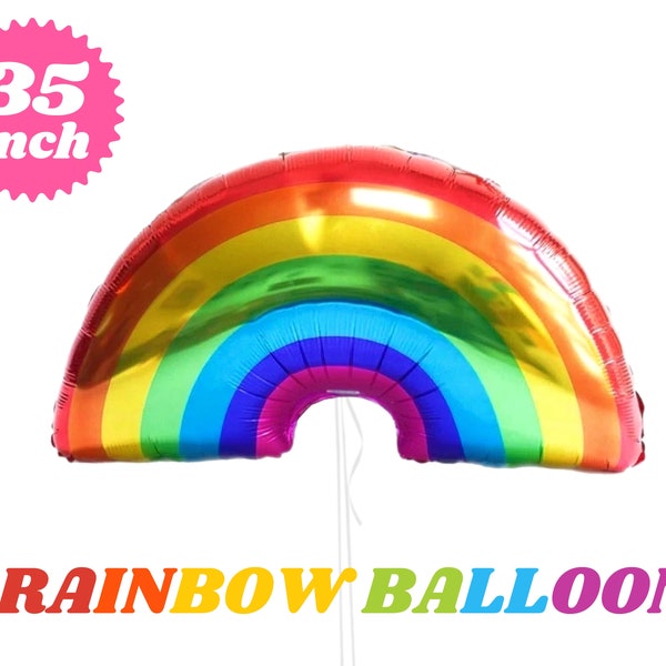 Large Rainbow Foil Balloon Colorful Bright Cheerful Boho Hippie Party Supply Birthday Baby Shower Gender Reveal Unicorn Princess Decoration