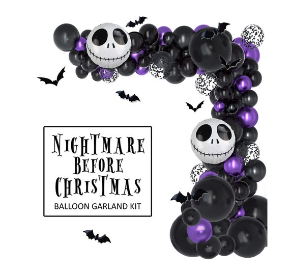 Nightmare Before Christmas Halloween Balloon Arch Black Bat Purple Confetti Halloween Decoration