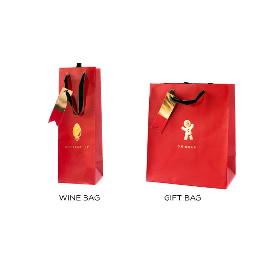 Christmas Paper Bag Tall Bottle Wine Bag Red Gold Xmas Party Favor