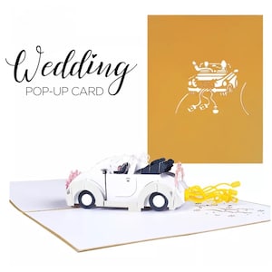 Coche de boda Pop Up Tarjeta de felicitación 3D Aniversario de oro Moderno Elegante Celebración Enviar Mariage Felicitaciones Novia Novio Tarjeta de deseos