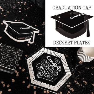 Graduation Plates Grad Cap Hat Tableware Black Dessert Sweet Cake Paper Plate Class 2023 College High School Party Supply