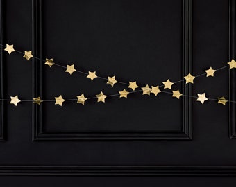 Christmas Star Garland Shimmering Gold Foil Star Celestial Banner Festive Xmas Tree Stair Decor Hanging Wall Nordic Twinkle Star Bunting