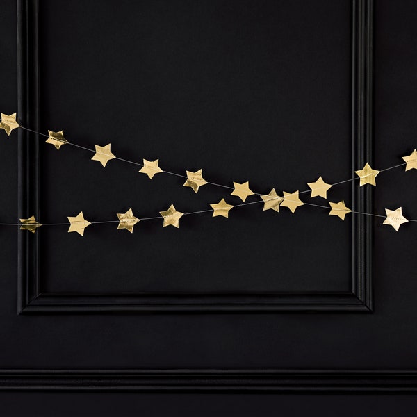 Christmas Star Garland Shimmering Gold Foil Star Celestial Banner Festive Xmas Tree Stair Decor Hanging Wall Nordic Twinkle Star Bunting