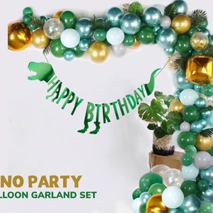 Dinosaur Balloon Arch Green Gold Palm Leaves Balloon Jungle Dino Trex Jurassic Party Supply Kids First Birthday Banner Decoration DIY KIT