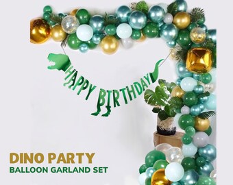 Dinosaur Balloon Arch Green Gold Palm Leaves Balloon Jungle Dino Trex Jurassic Party Supply Kids First Birthday Banner Decoration DIY KIT