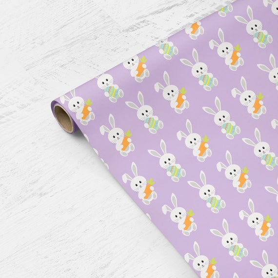 Cute Bunny Gift Wrapping Paper Easter Rabbit Carrot Egg Present
