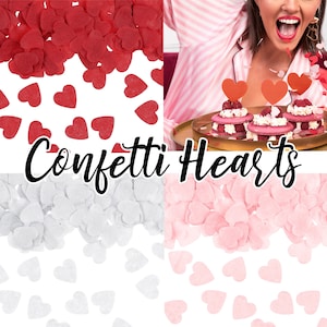 Valentine&#39;s Day Heart Shape Confetti from Tissue Paper in RED PINK and WHITE Romantic Table Scatter Toss Celebration Proposal Confetti