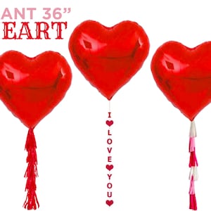 Giant Heart Balloon Valentine’s Day Galentine’s Girls Kids Gift Large Statement Decoration Photo Prop Red Foil Balloon Fringe Tail
