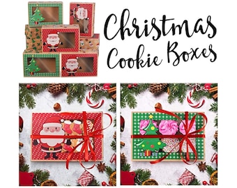 Christmas Cookie Box Set Kraft Cardboard with Window Sweet Cupcake Cake Display Festive Bake Sale Gift Packaging Corporate Xmas Gift Box